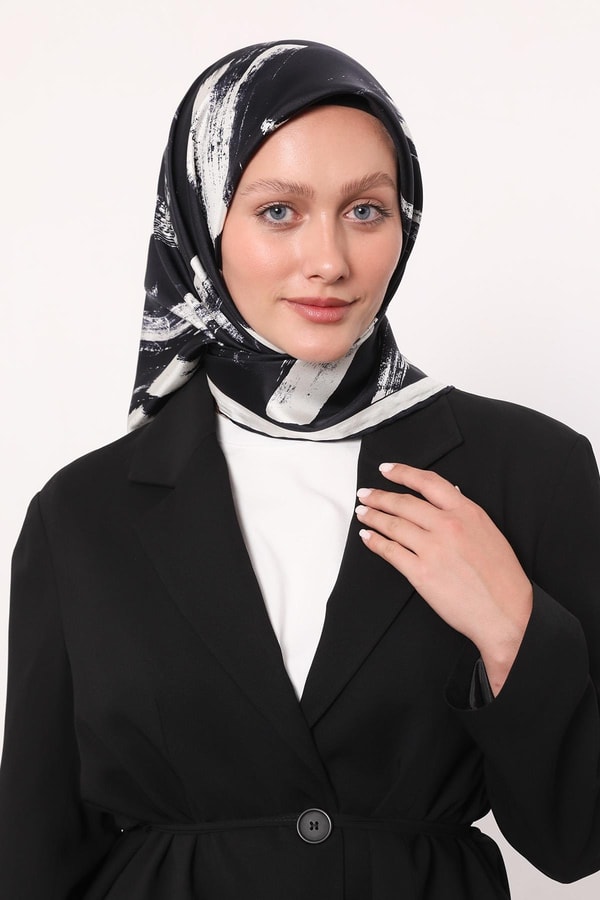 LevidorK.Lacivert Fırça İzi Desen Twill İpek Eşarp