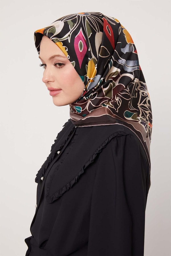 LevidorK.Vizon Karışık Çiçek Desen Twill İpek Eşarp