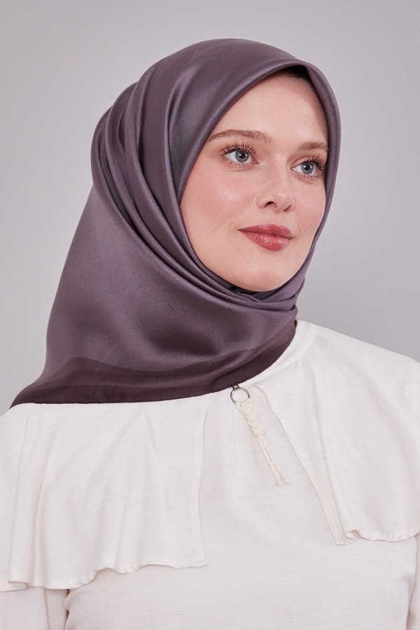 LevidorK.Kahve Kenar Bordürlü Twill İpek Eşarp