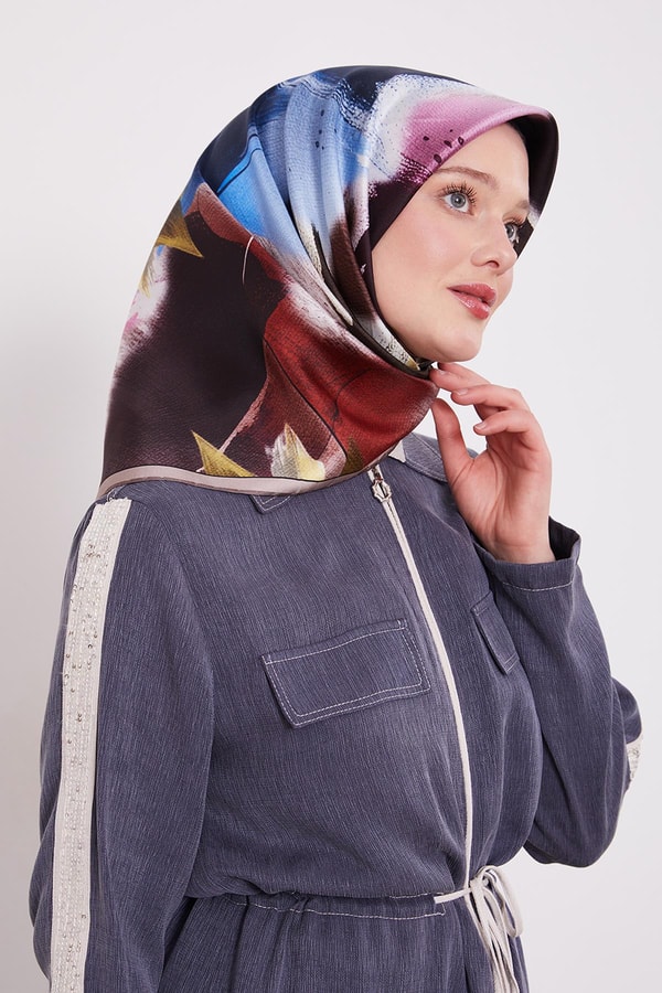 LevidorK.Vizon Soyut Yaprak Desen Twill İpek Eşarp