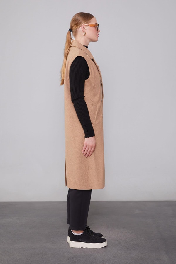 LevidorK.Bej Maxi Boy Kaşe Yelek