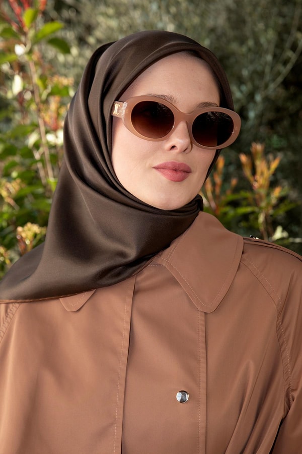 LevidorK.Kahve Çift Taraflı Twill İpek Eşarp