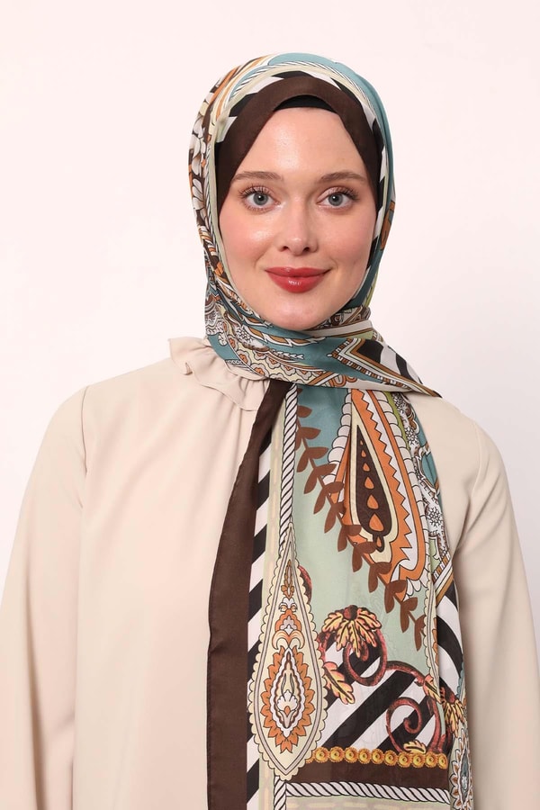 LevidorK.Kahve Çizgili Hint İpeği Şal