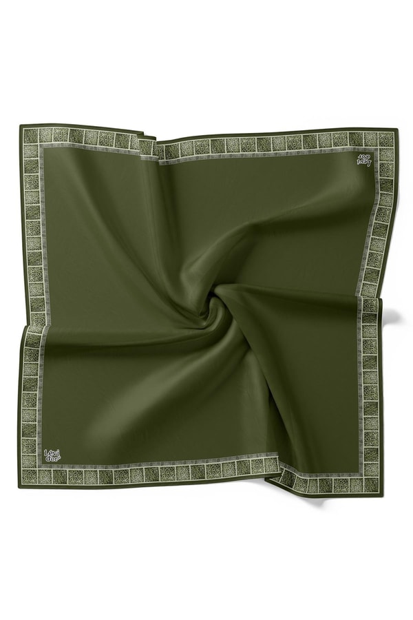 LevidorK.Yeşil Kenar Leopar Twill İpek Eşarp