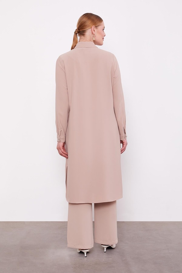 LevidorK.Bej Önü Çizgi Taşlı Tunik