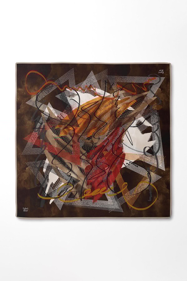 LevidorK.Kahve Karmaşık Desen Twill İpek Eşarp