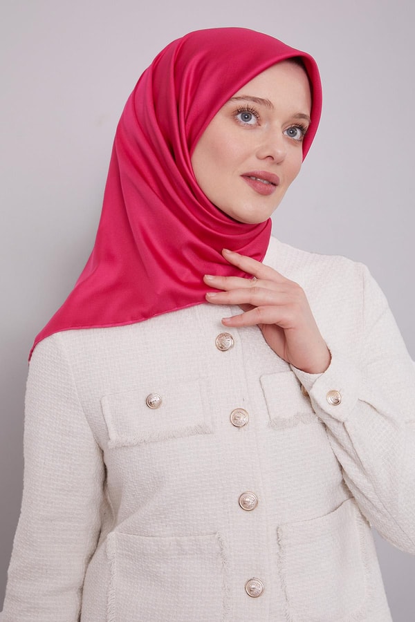 LevidorK.Fuşya Düz Renk Trend Twill Eşarp