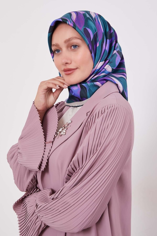 LevidorK.Yeşil Ebruli Desen Twill İpek Eşarp