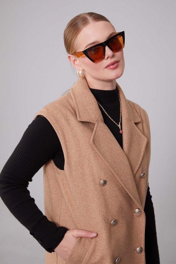 LevidorK.Bej Maxi Boy Kaşe Yelek