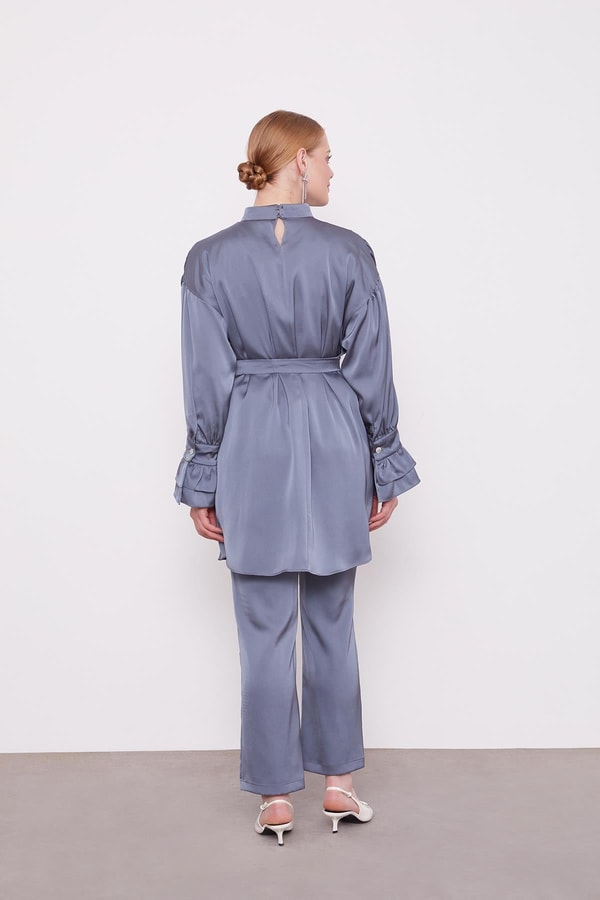 LevidorK.Gri Kol Fırfır Detaylı İkili Takım