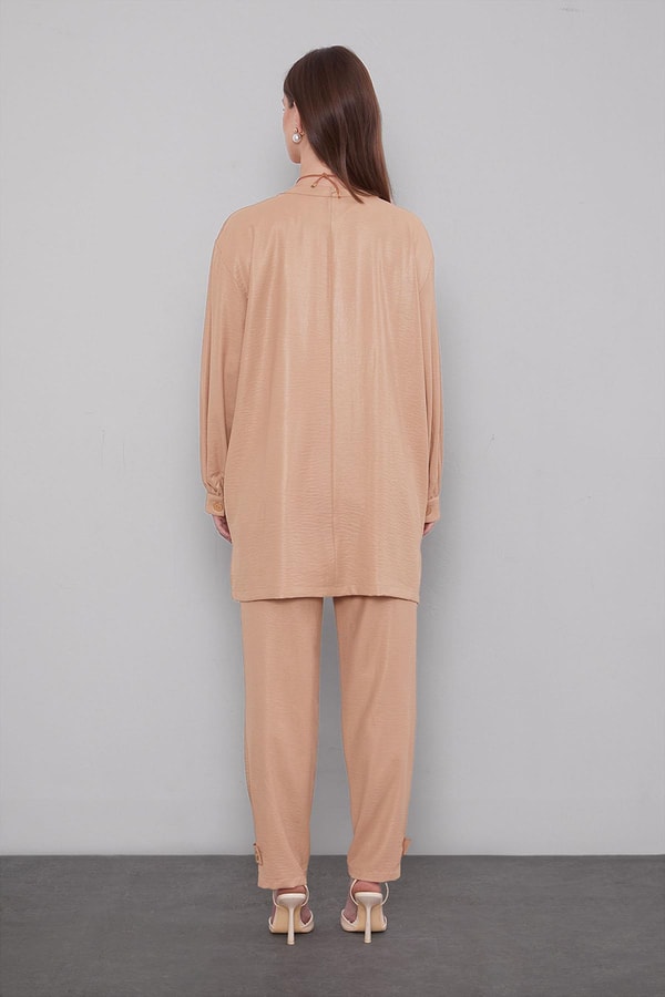 LevidorK.Bej Bisiklet Yaka Düğme Detaylı İkili Takım