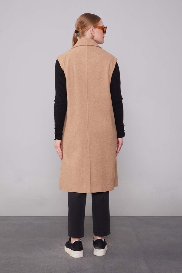 LevidorK.Bej Maxi Boy Kaşe Yelek