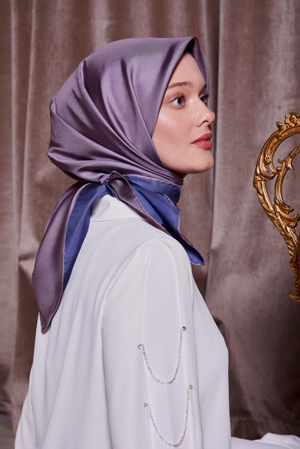 LevidorK.Mavi Çift Taraflı Twill İpek Eşarp