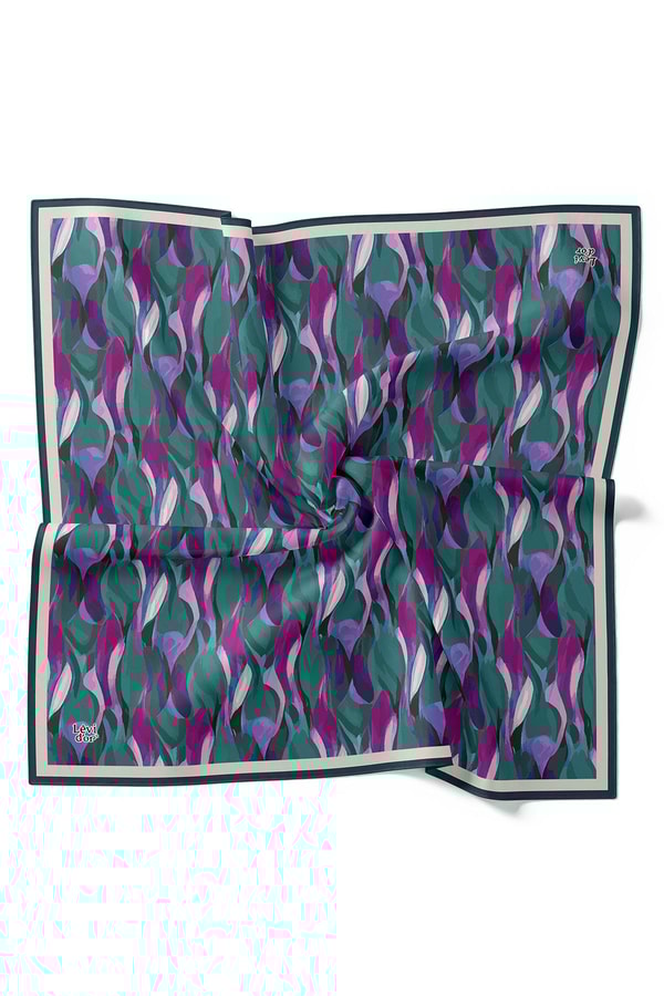 LevidorK.Yeşil Ebruli Desen Twill İpek Eşarp