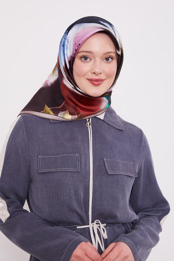 LevidorK.Vizon Soyut Yaprak Desen Twill İpek Eşarp