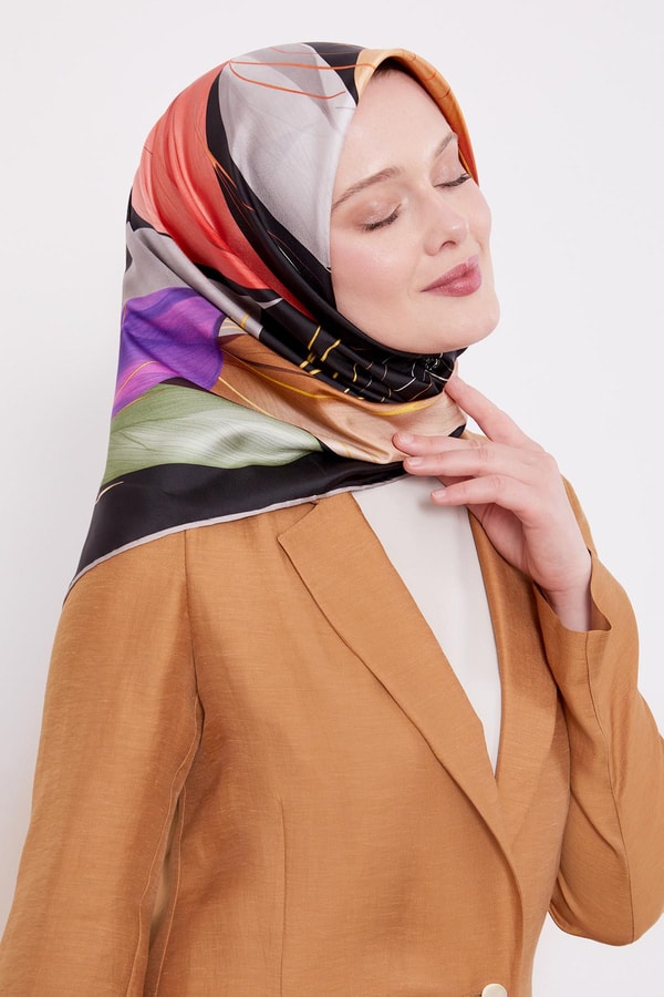 LevidorK.Vizon İnce Yaprak Desen Twill İpek Eşarp