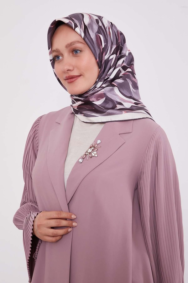 LevidorK.Mor Ebruli Desen Twill İpek Eşarp