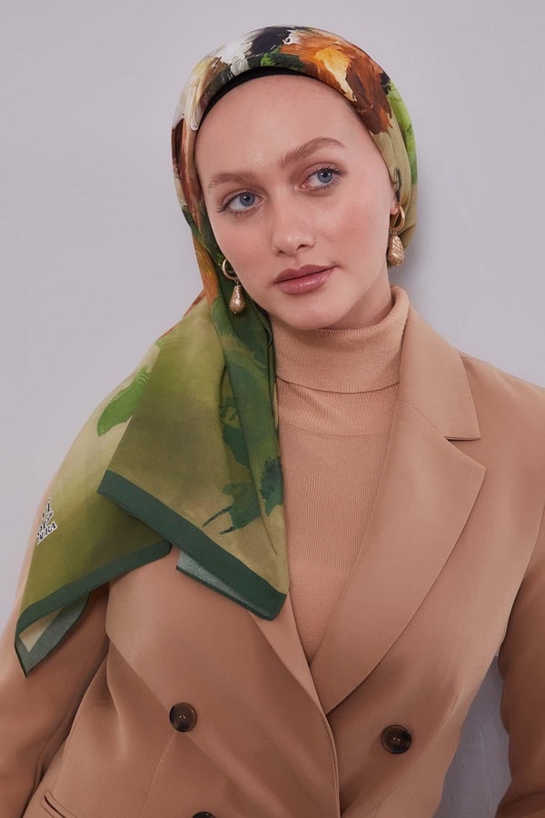 LevidorK.Yeşil Dal Çiçek Aura Eşarp