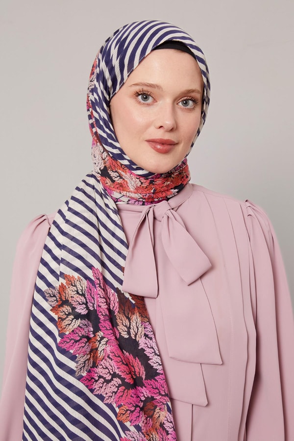 LevidorK.Lacivert Çam Desen Pamuk Şal