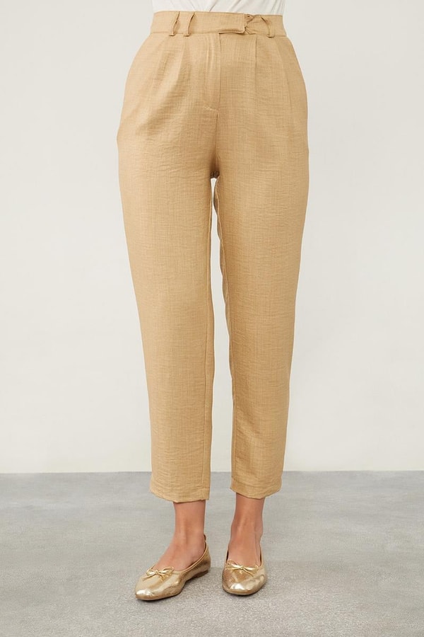 LevidorK.Bej Keten Kumaş Havuç Pantolon