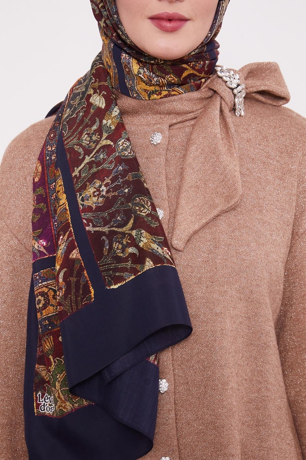 LevidorK.Lacivert Motif Desen Royal Şal