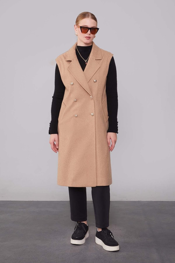 LevidorK.Bej Maxi Boy Kaşe Yelek