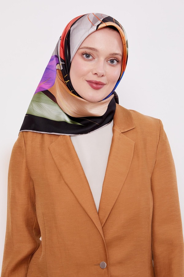 LevidorK.Vizon İnce Yaprak Desen Twill İpek Eşarp