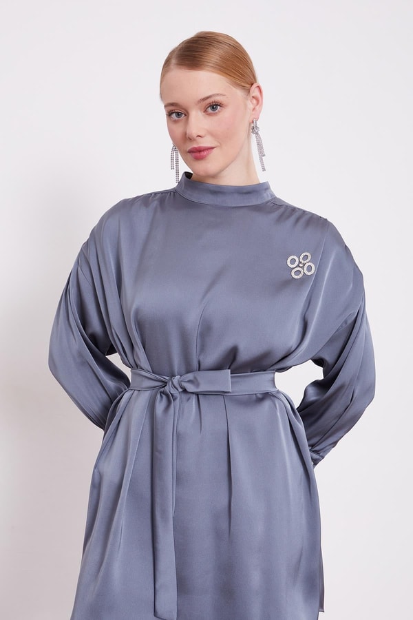 LevidorK.Gri Kol Fırfır Detaylı İkili Takım