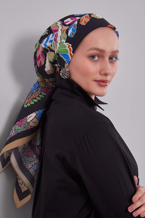 LevidorK.Vizon Çiçek Yaprak Desen Aura Eşarp