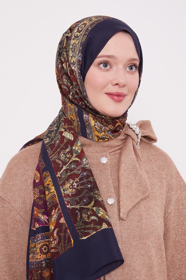 LevidorK.Lacivert Motif Desen Royal Şal