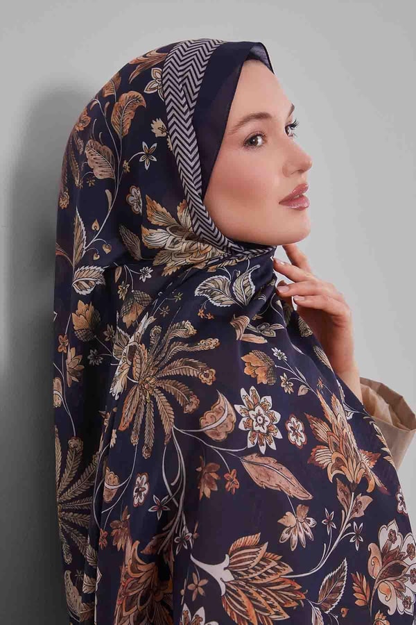 LevidorK.Lacivert Lale Desen Sport Şal