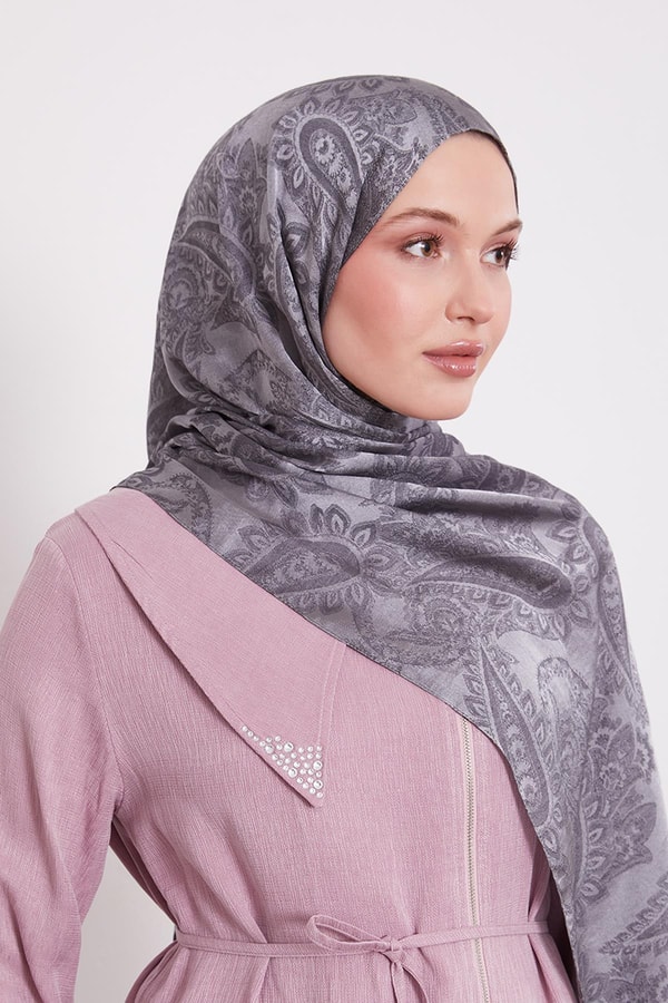 LevidorK.Gri Etnik Desen İtalyan Jakar Şal