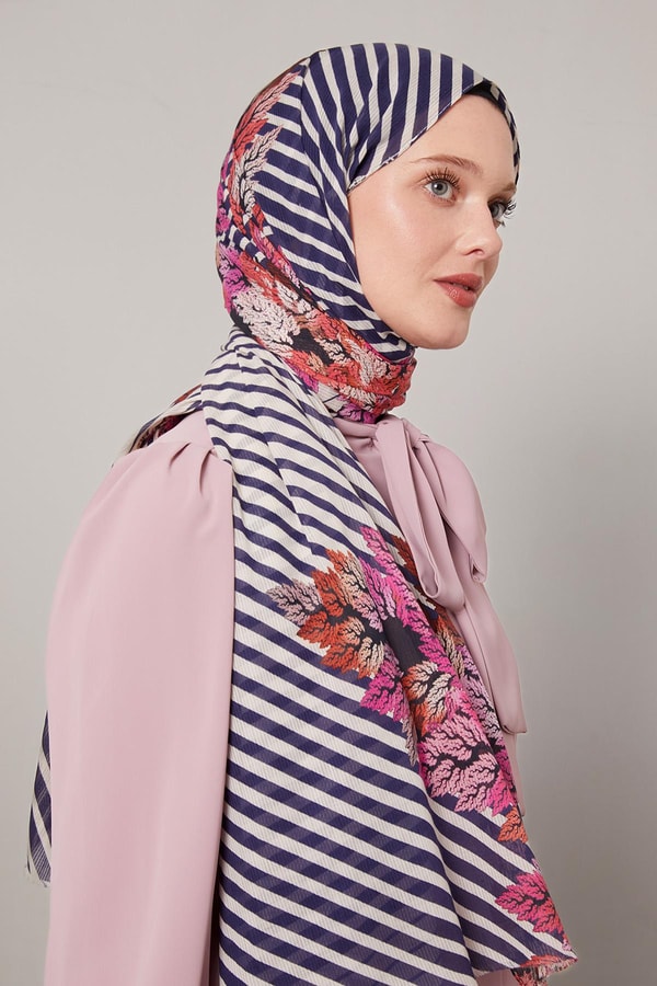 LevidorK.Lacivert Çam Desen Pamuk Şal