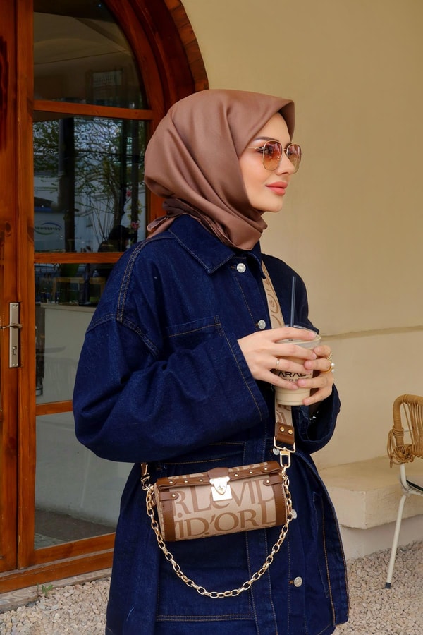 LevidorK.Kahve Çift Taraflı Twill İpek Eşarp