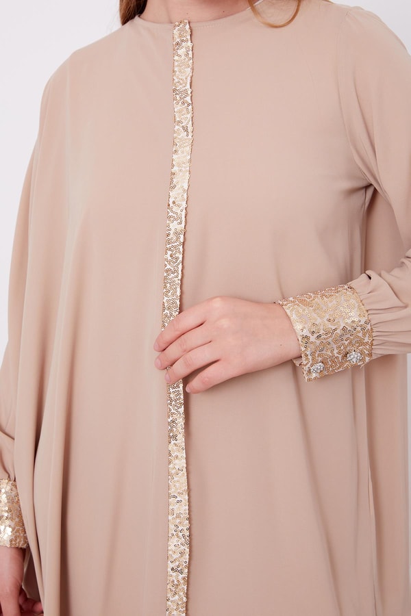 LevidorK.Bej Payet Detay Tunik Takım