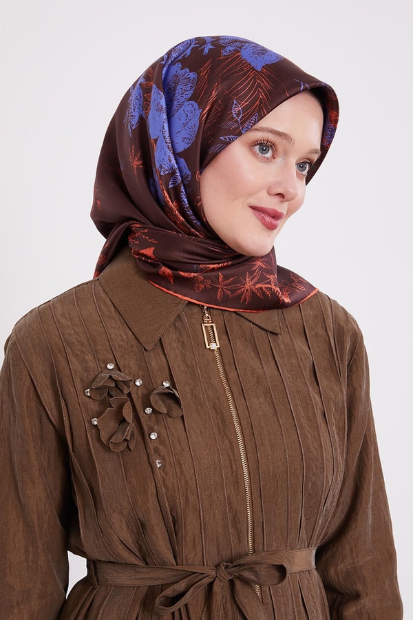 LevidorK.Bordo Soyut Gül Desen Twill İpek Eşarp