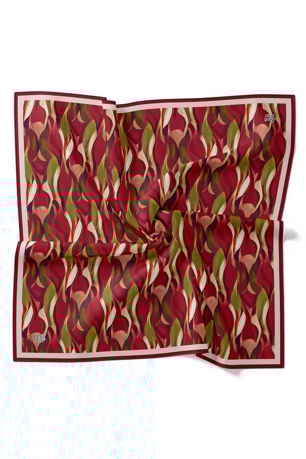 LevidorK.Bordo Ebruli Desen Twill İpek Eşarp