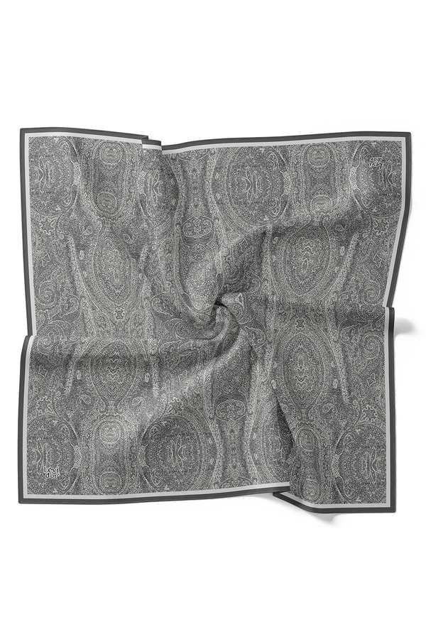 LevidorK.Gri Soyut Etnik Desen Twill İpek Eşarp