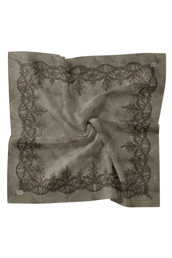 LevidorK.Gri Kenar Benekli Twill İpek Eşarp