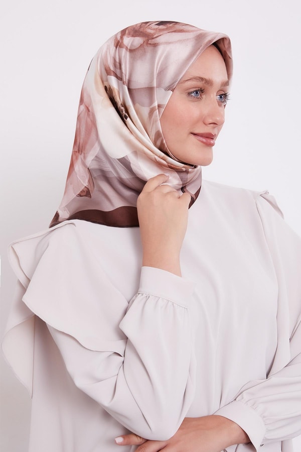 LevidorK.Bordo Soft Çiçek Desen Sura İpek Eşarp