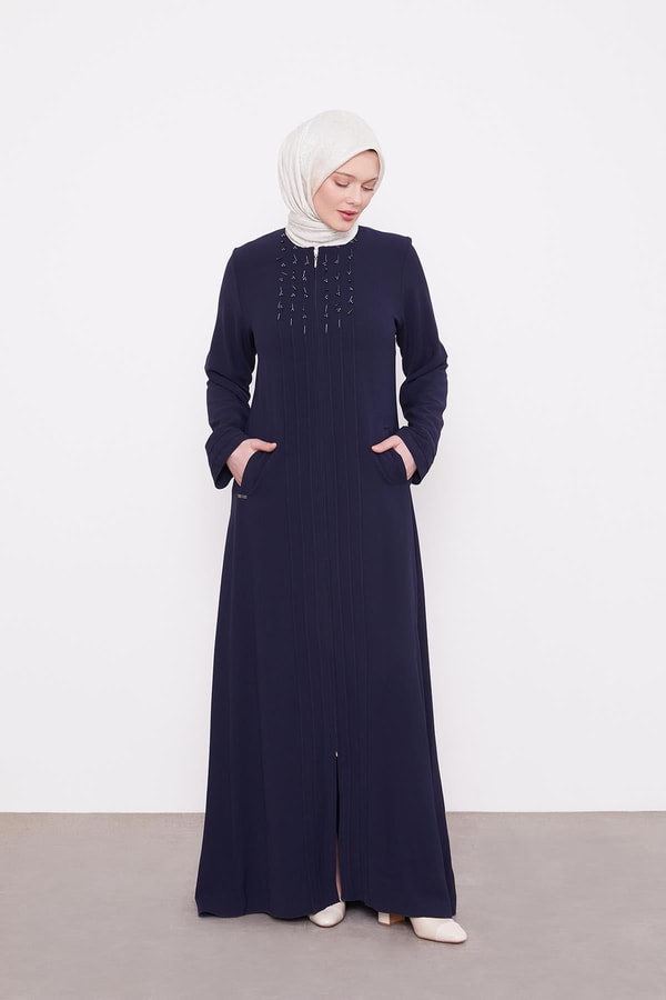 LevidorK.Lacivert İşlemeli Fermuar Kapama Ferace