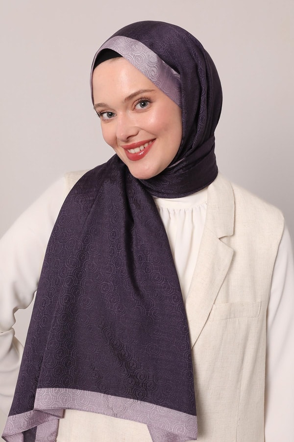 LevidorK.Menekşe Halka Desen Monogram Şal