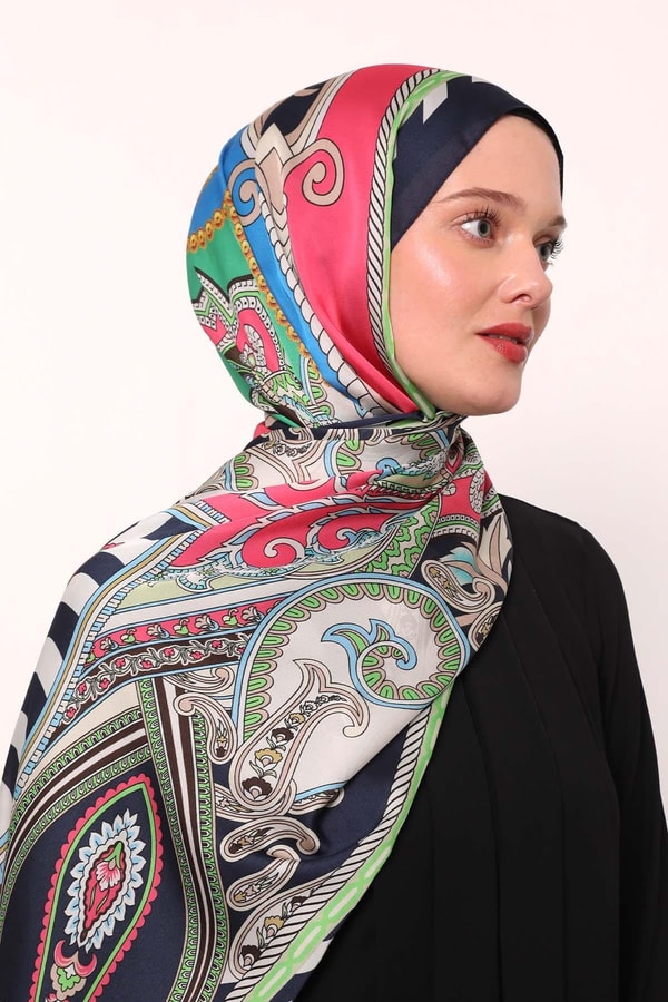 LevidorK.Lacivert Çizgili Hint İpeği Şal