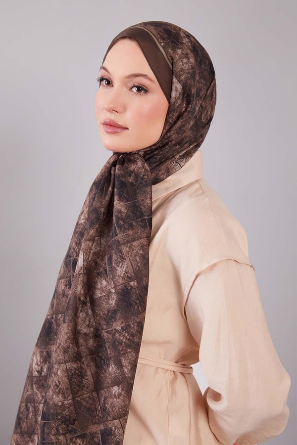 LevidorKahve Baklava Desen Yün İpek Şal