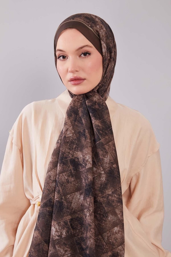 LevidorKahve Baklava Desen Yün İpek Şal