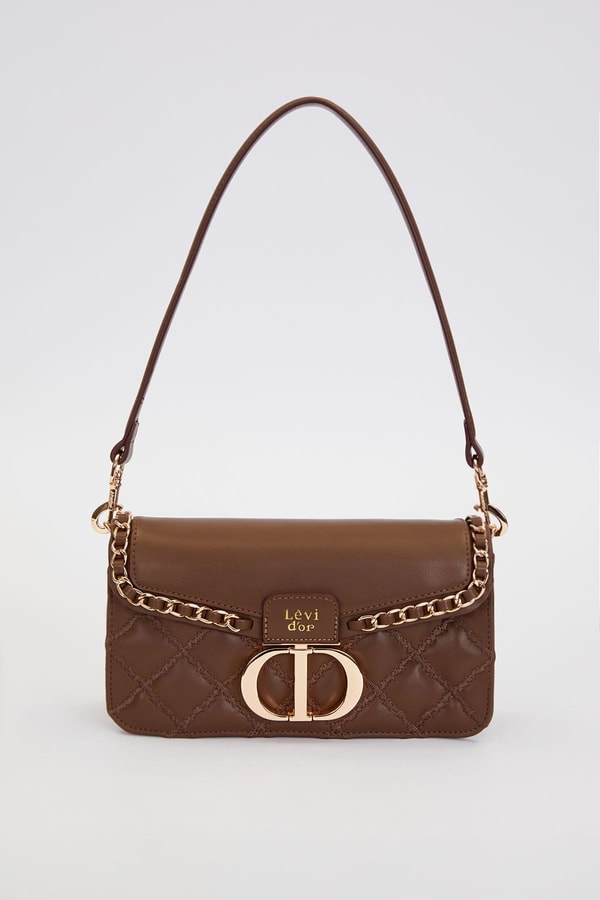 LevidorKahve Çift Askılı Kapitone Omuz Çantası