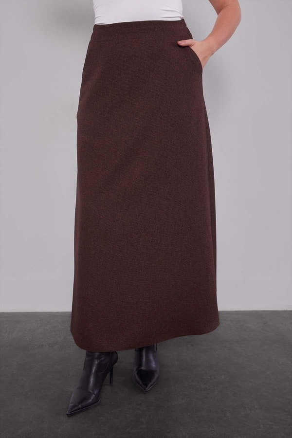 LevidorKahve Çizgili Desen Kuşaklı Etek Takım