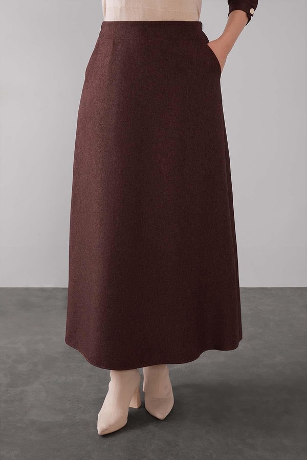 LevidorKahve Çizgili Üst Etek Takım