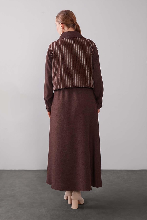 LevidorKahve Çizgili Üst Etek Takım