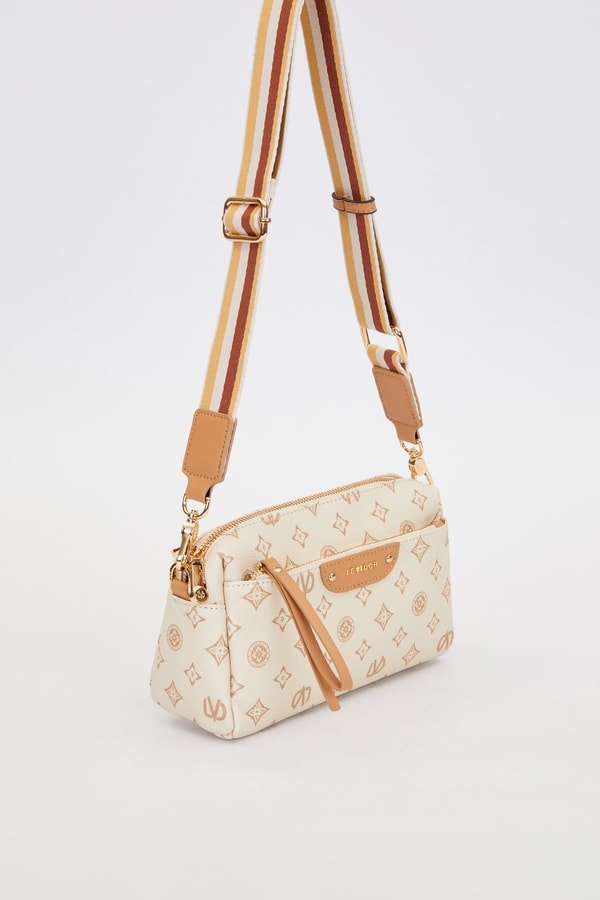 LevidorKahve Çizglili Kuşak Detaylı Omuz Çantası